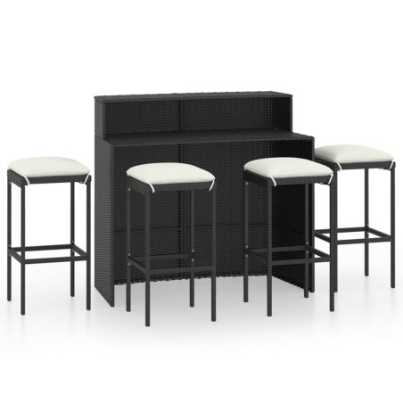 Ensemble de bar de jardin avec coussins 5 pcs Noir