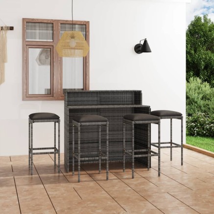 Ensemble de bar de jardin avec coussins 5 pcs Gris