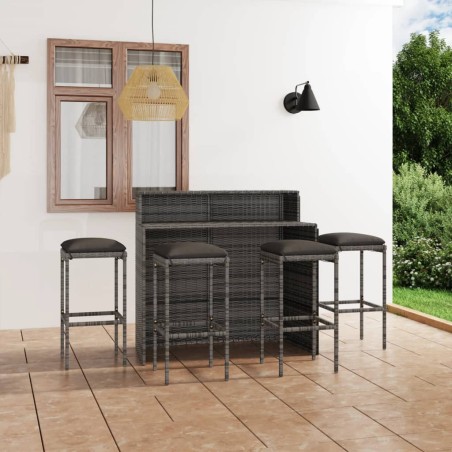 Ensemble de bar de jardin avec coussins 5 pcs Gris