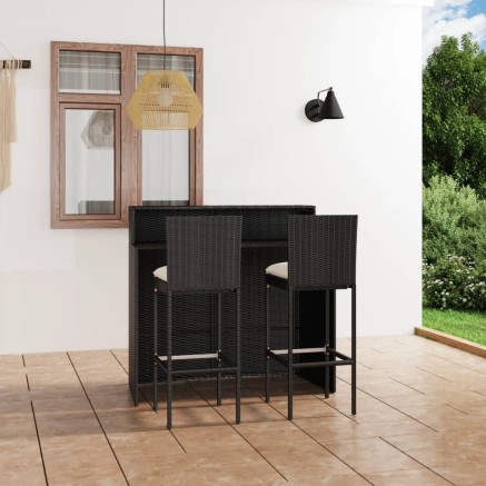 Ensemble de bar de jardin avec coussins 3 pcs Noir