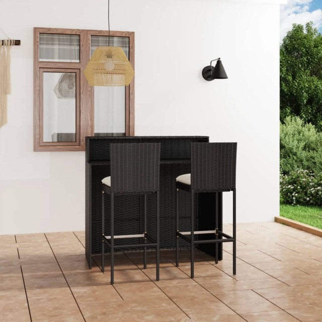 Ensemble de bar de jardin avec coussins 3 pcs Noir
