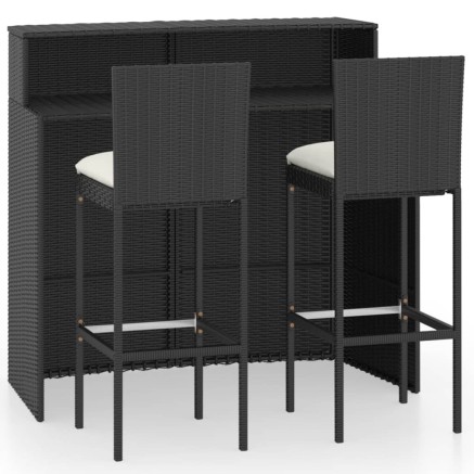 Ensemble de bar de jardin avec coussins 3 pcs Noir 2