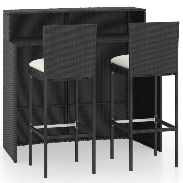 Ensemble de bar de jardin avec coussins 3 pcs Noir