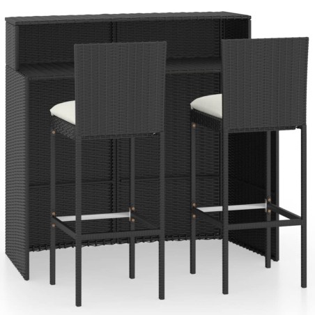 Ensemble de bar de jardin avec coussins 3 pcs Noir