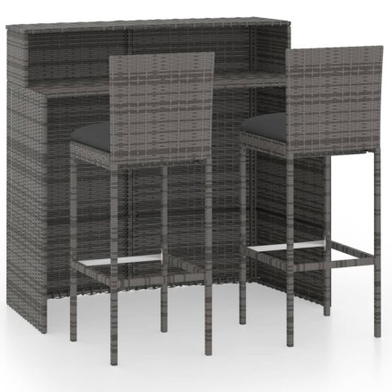Ensemble de bar de jardin avec coussins 3 pcs Gris 2