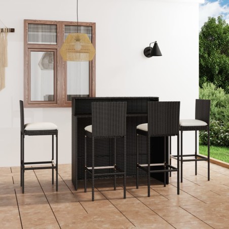 Ensemble de bar de jardin avec coussins 5 pcs Noir