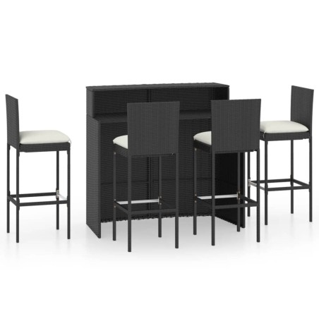 Ensemble de bar de jardin avec coussins 5 pcs Noir