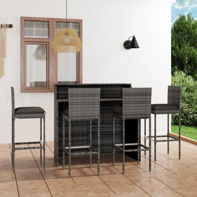Ensemble de bar de jardin avec coussins 5 pcs Gris