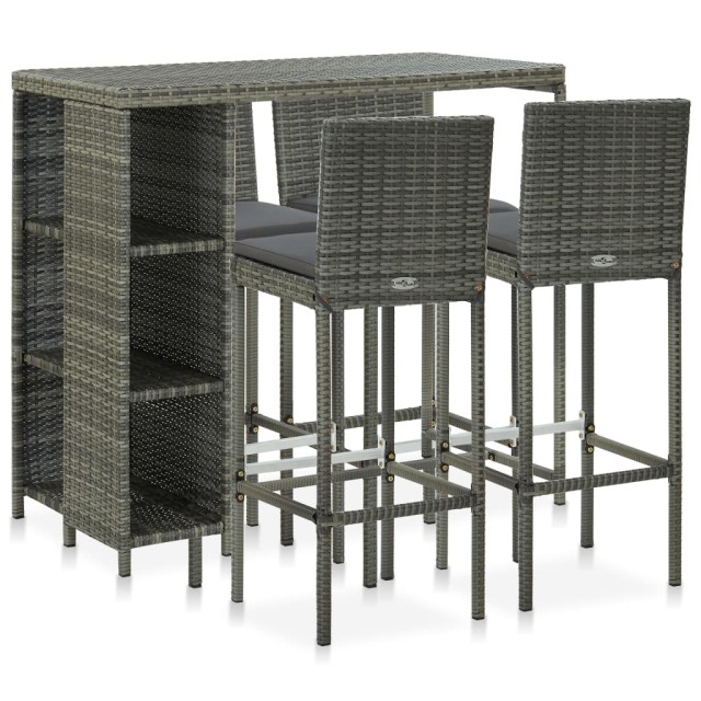 Ensemble de bar de jardin 5 pcs et coussins Résine tressée Gris