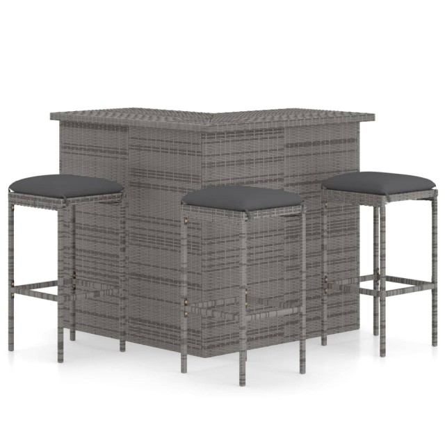 Ensemble de bar de jardin 4 pcs et coussins Résine tressée Gris