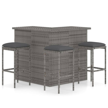 Ensemble de bar de jardin 4 pcs et coussins Résine tressée Gris