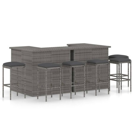 Ensemble de bar de jardin 8 pcs et coussins Résine tressée Gris