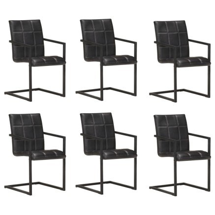 Chaises à manger cantilever lot de 6 noir cuir véritable