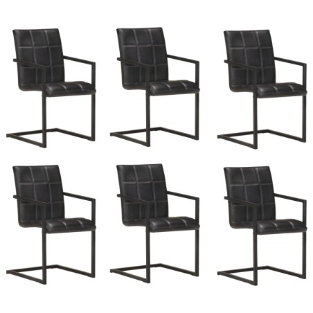 Chaises à manger cantilever lot de 6 noir cuir véritable