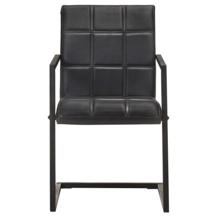 Chaises à manger cantilever lot de 6 noir cuir véritable 2