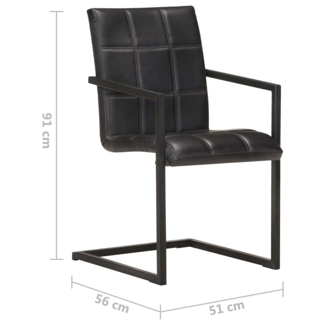 Chaises à manger cantilever lot de 6 noir cuir véritable