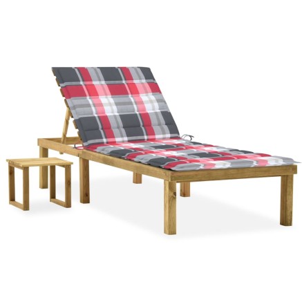 Chaise longue de jardin avec table et coussin Pin imprégné