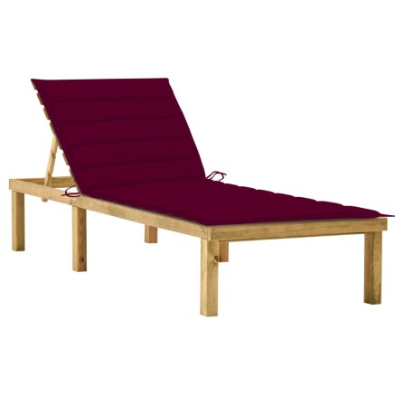 Chaise longue avec coussin bordeaux Bois de pin imprégné