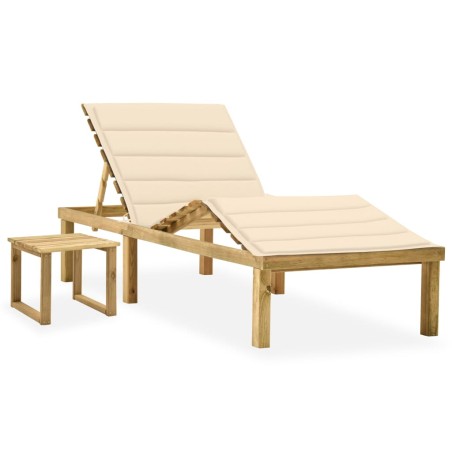 Chaise longue de jardin avec table et coussin Pin imprégné