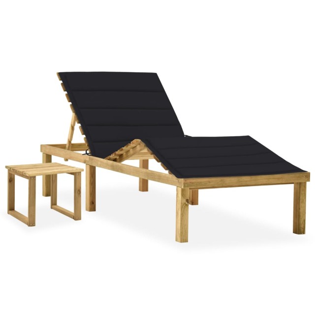 Chaise longue de jardin avec table et coussin Pin imprégné