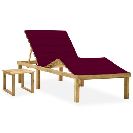Chaise longue de jardin avec table et coussin Pin imprégné