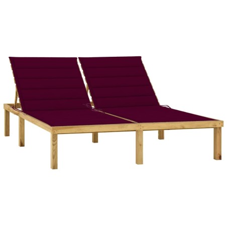 Chaise longue double et coussins bordeaux Bois de pin imprégné