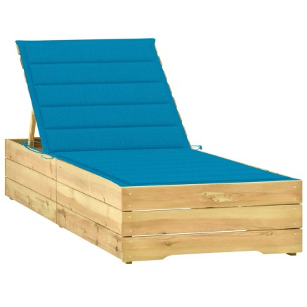 Chaise longue avec coussin bleu Bois de pin imprégné