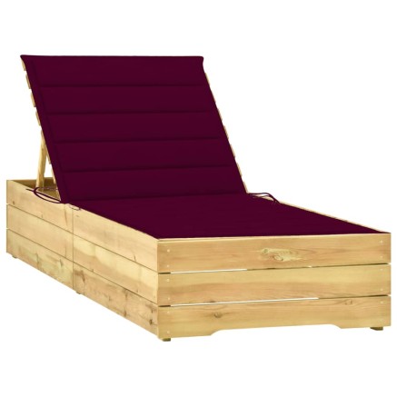 Chaise longue avec coussin bordeaux Bois de pin imprégné