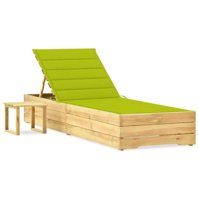 Chaise longue de jardin avec table et coussin Pin imprégné