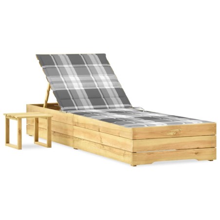 Chaise longue de jardin avec table et coussin Pin imprégné