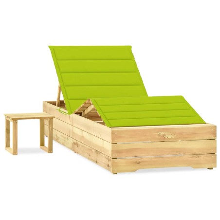 Chaise longue de jardin avec table et coussin Pin imprégné