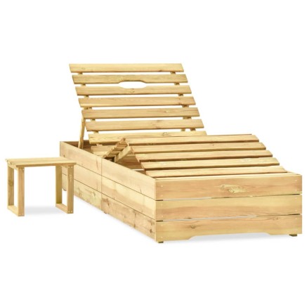 Chaise longue de jardin avec table et coussin Pin imprégné 2