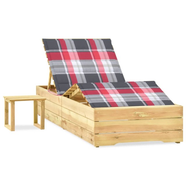Chaise longue de jardin avec table et coussin Pin imprégné