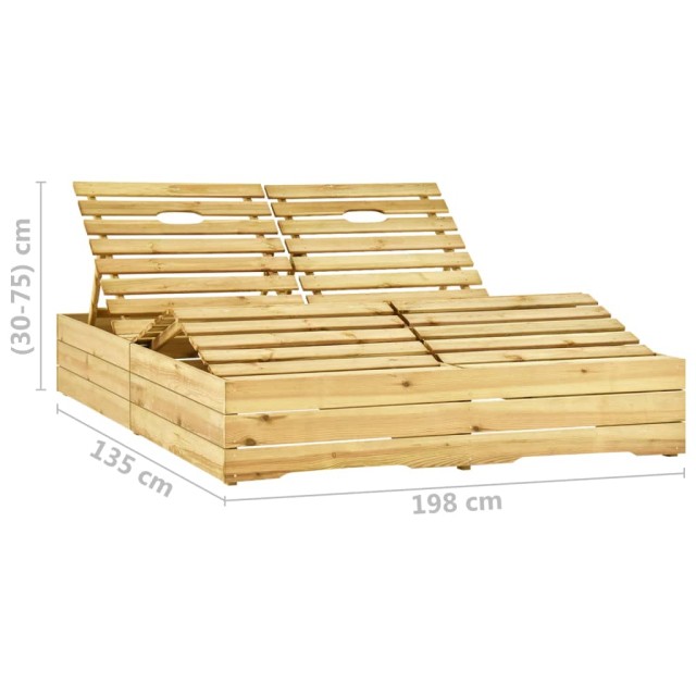 Chaise longue double et coussins beige Bois de pin imprégné