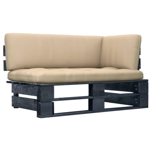 Canapé d'angle palette de jardin noir bois de pin imprégné