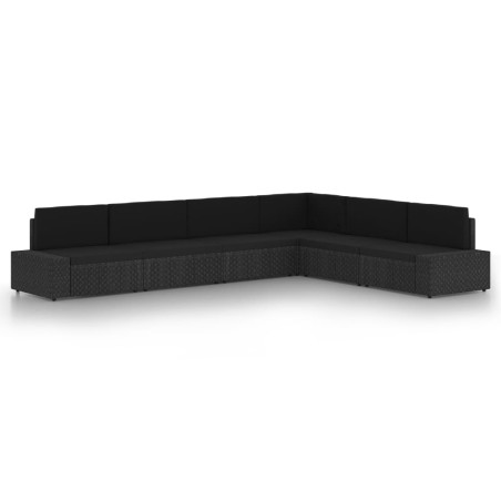 Salon de jardin 6 pcs avec coussins Noir Résine tressée