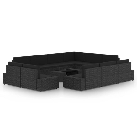 Salon de jardin 12 pcs avec coussins Noir Résine tressée