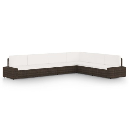 Salon de jardin 6 pcs avec coussins Marron Résine tressée