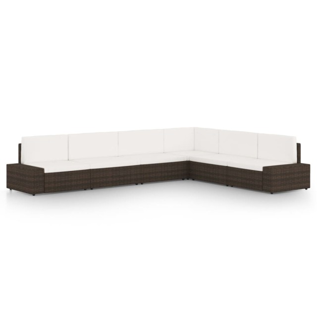 Salon de jardin 6 pcs avec coussins Marron Résine tressée