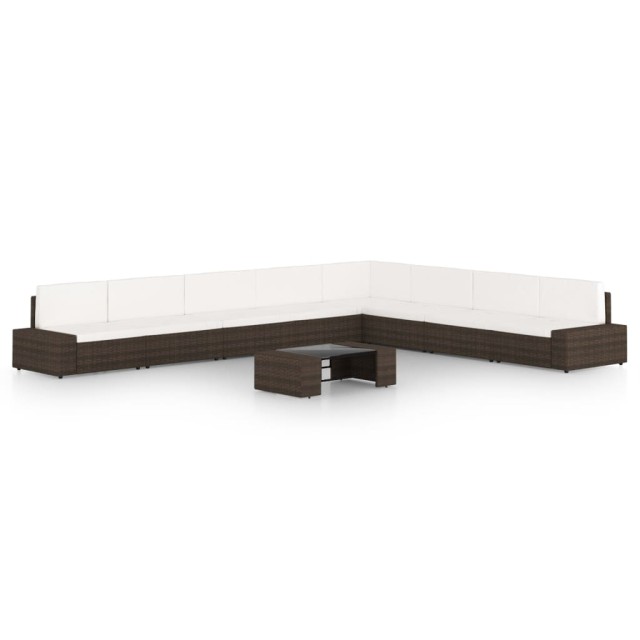 Salon de jardin 9 pcs avec coussins Marron Résine tressée