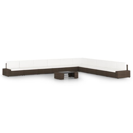 Salon de jardin 11 pcs avec coussins Marron Résine tressée