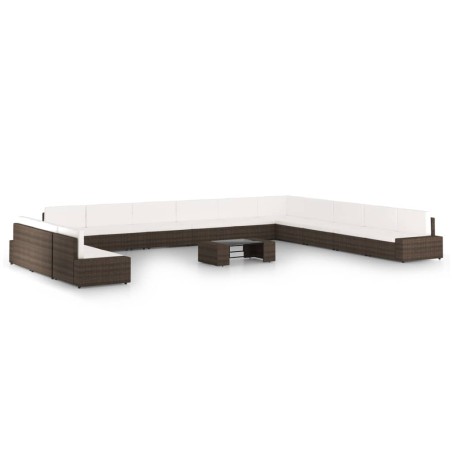 Salon de jardin 14 pcs avec coussins Marron Résine tressée