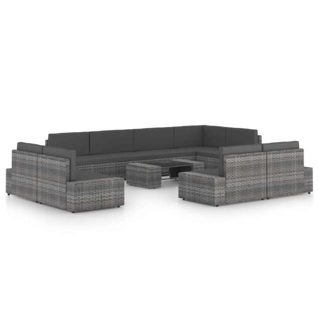 Salon de jardin 10 pcs avec coussins Gris Résine tressée