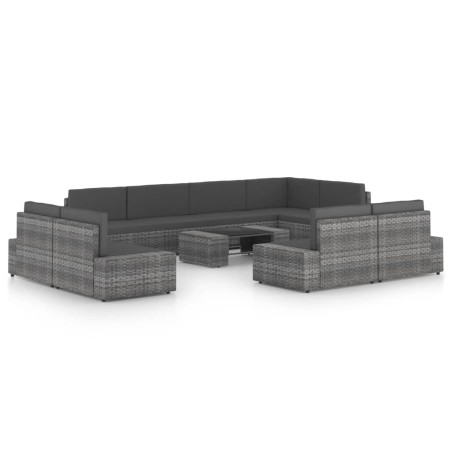 Salon de jardin 10 pcs avec coussins Gris Résine tressée