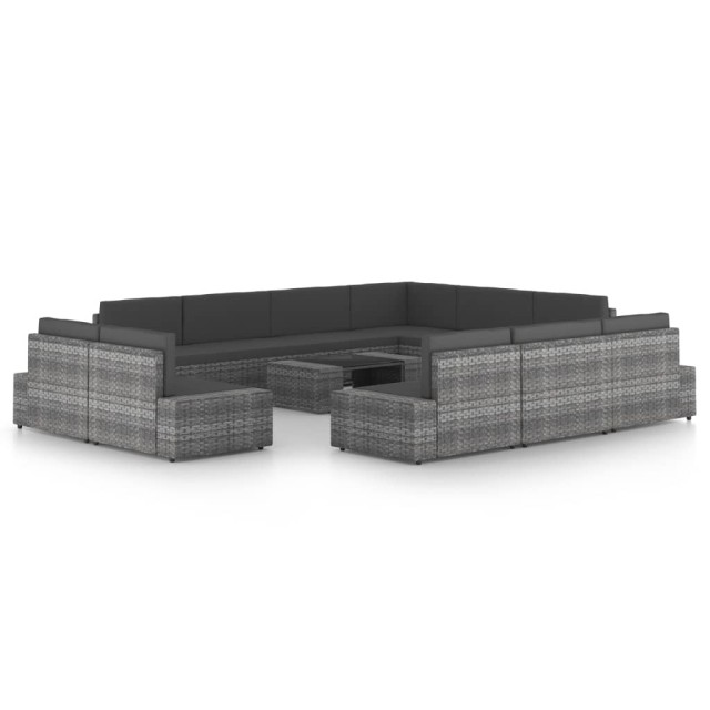 Salon de jardin 12 pcs avec coussins Gris Résine tressée