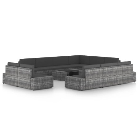 Salon de jardin 12 pcs avec coussins Gris Résine tressée