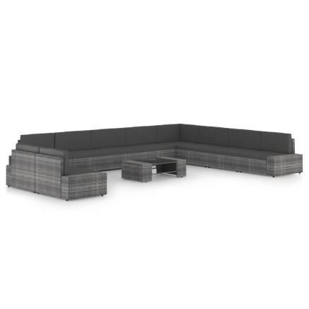 Salon de jardin 11 pcs avec coussins Gris Résine tressée