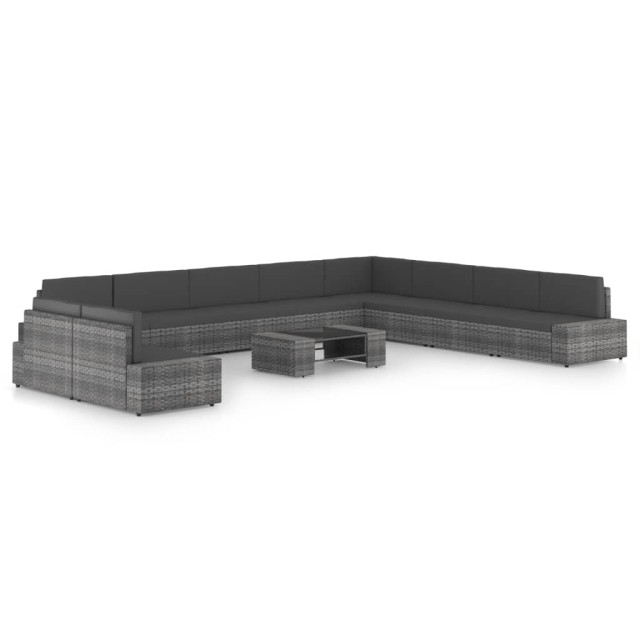 Salon de jardin 11 pcs avec coussins Gris Résine tressée