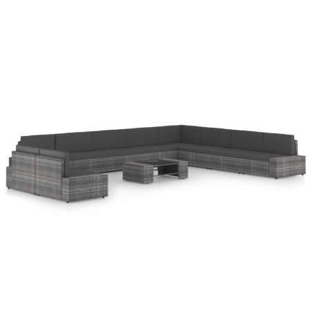Salon de jardin 11 pcs avec coussins Gris Résine tressée