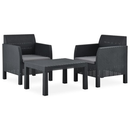 Salon de jardin 3 pcs avec coussins PP Rotin Anthracite 2